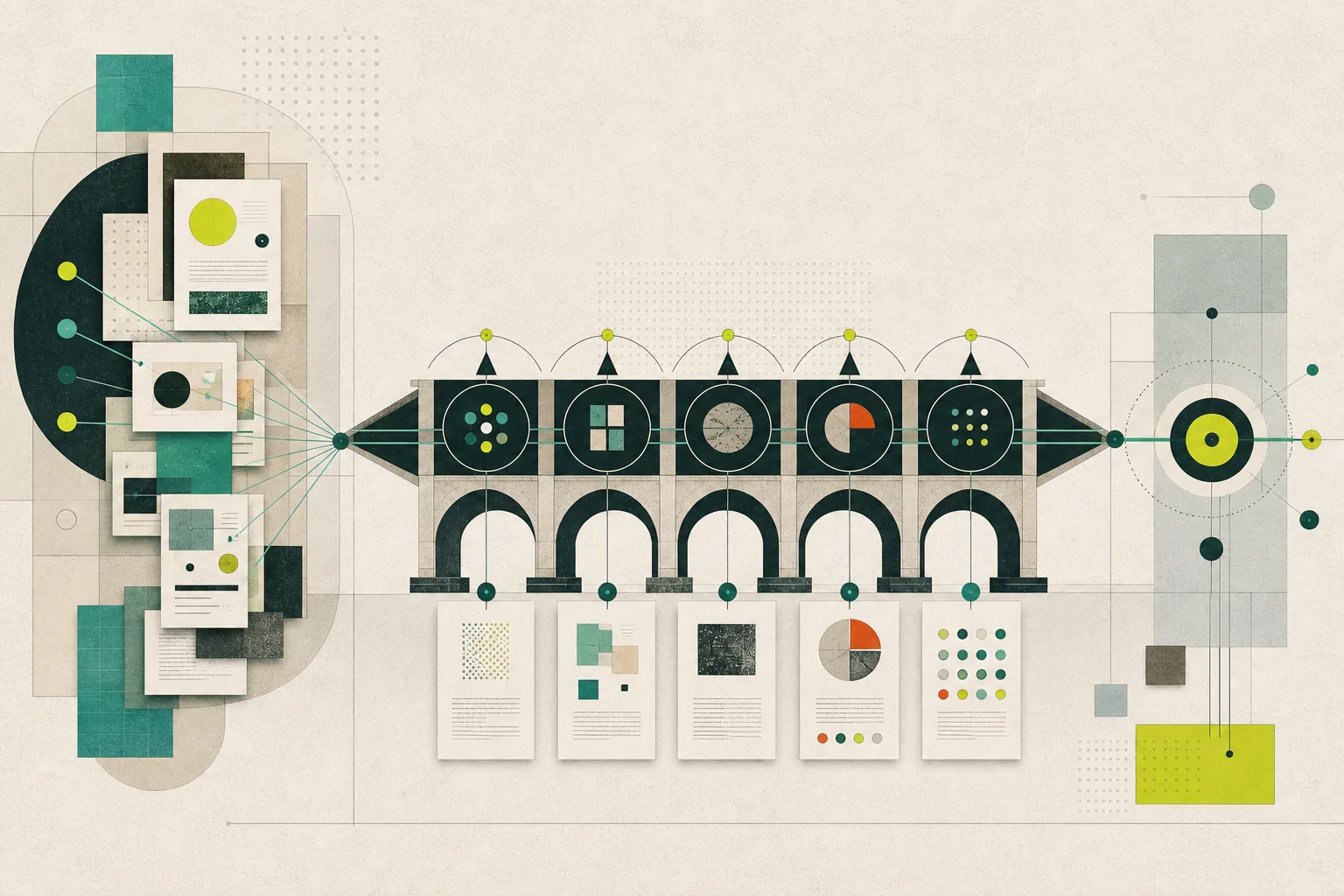 An evidence-supported acquisition system carrying buyer demand through five connected analytical spans to action.